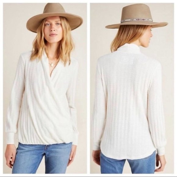 Anthropologie Sweaters - Maeve by Anthropologie Ivory Surplice Wrap Front Sweater, M Petite